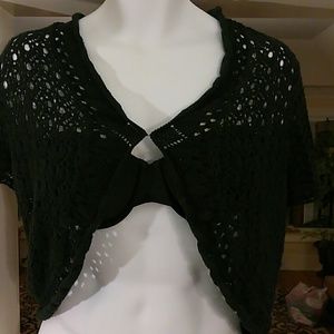Black open stitch crop top